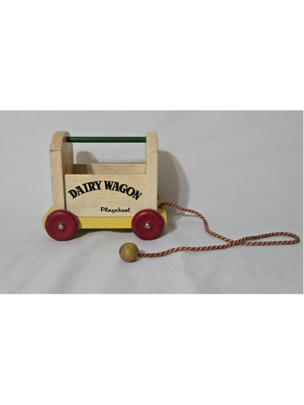 Vintage Playskool Wooden Dairy Wagon Pull Toy No 140 1950s Milk Truck